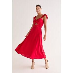 Francesca’s Red Flutter Sleeve Cutout Maxi Dress – Size XL (NWT)